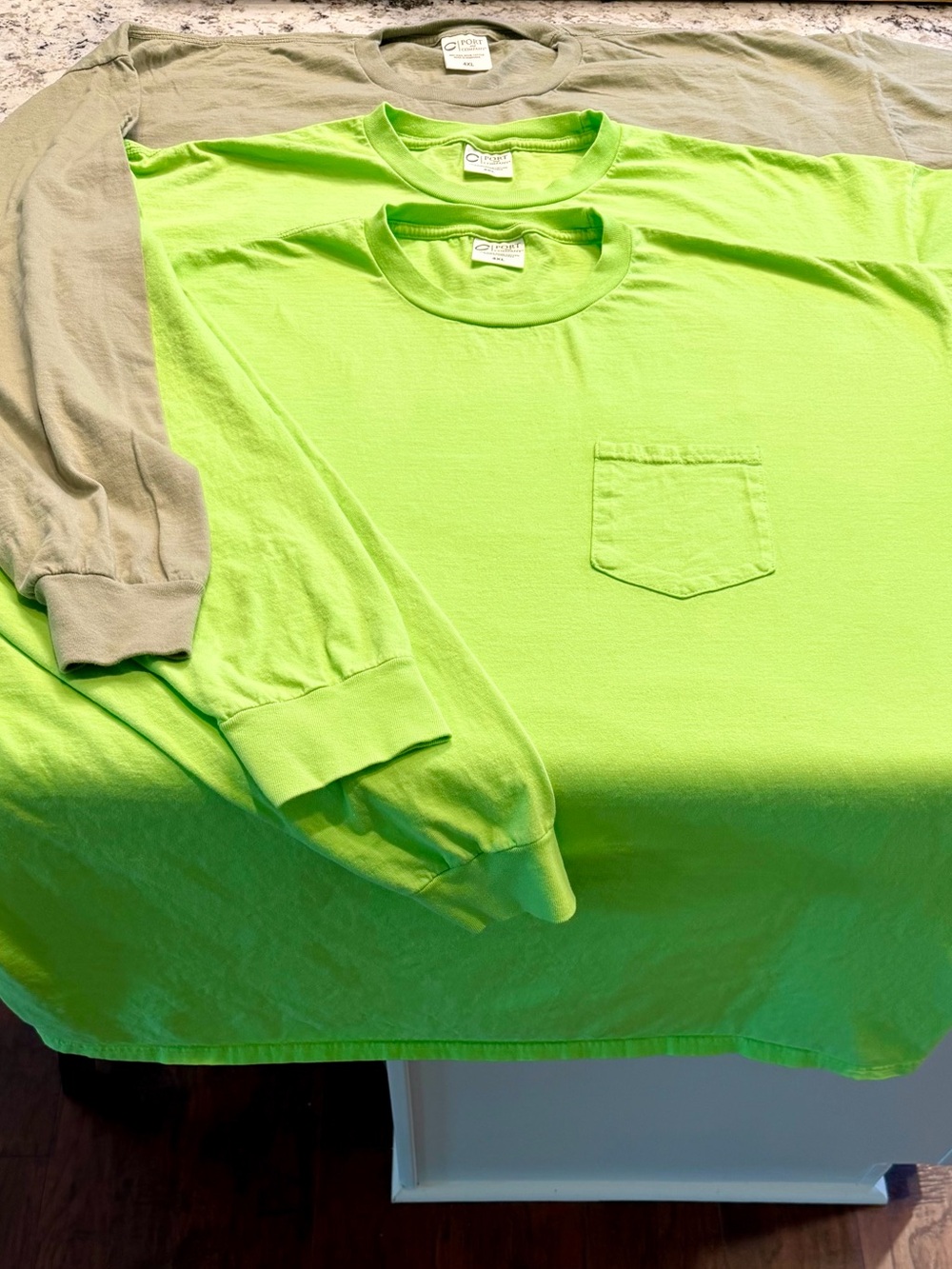 Port and Company Long Sleeve Pocket Tees (3) and One SS Tee